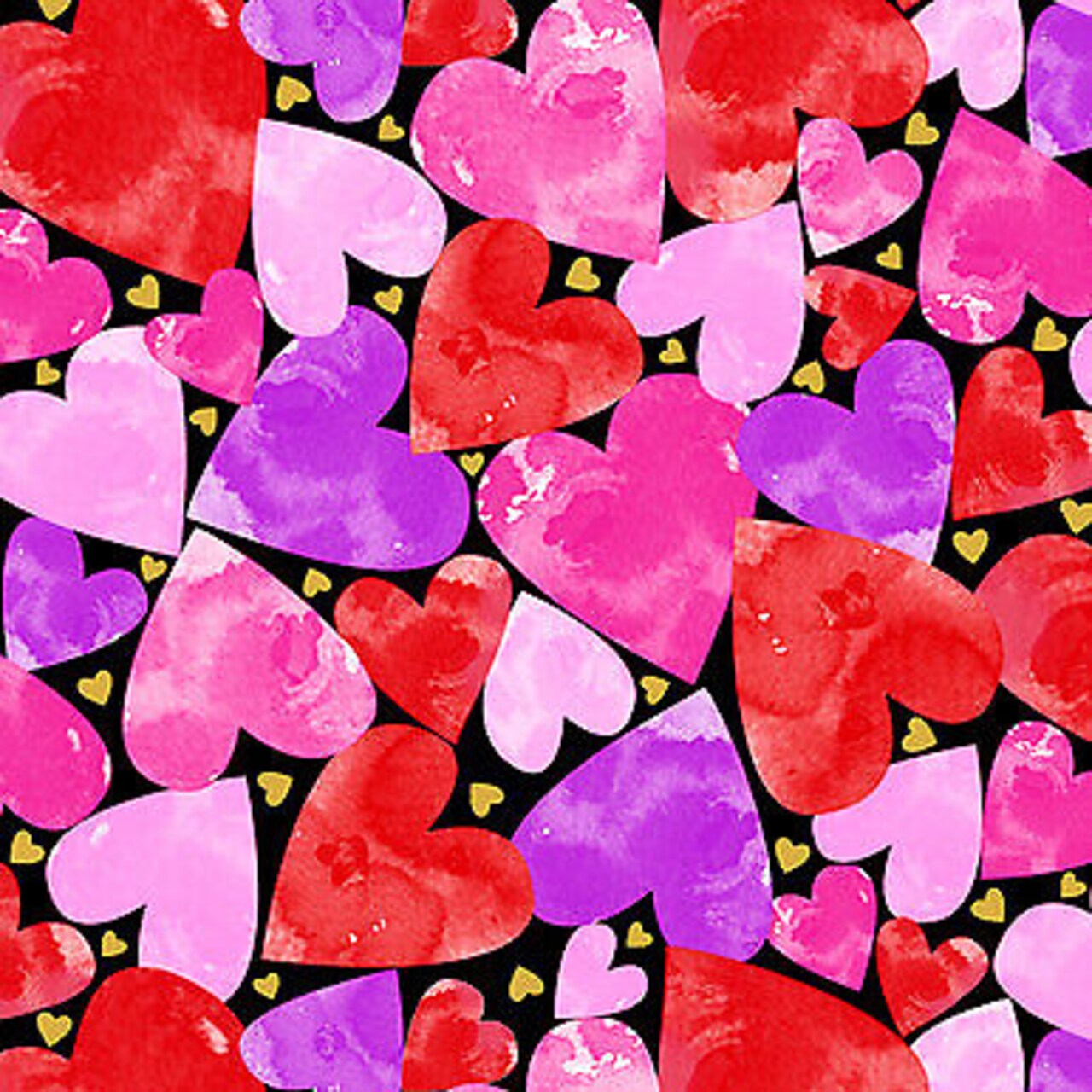 Packed Hearts - Valentine Sweethearts Collections - Black Cotton Fabric by  QT